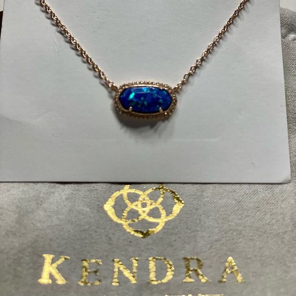 Kendra Scott Elisa Lux Necklace in Rose Gold with Royal Blue Kyocera Opal Stone - Picture 2 of 5